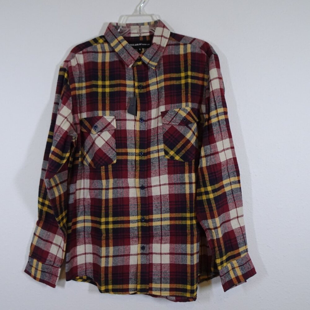 Molokai Surf Co Flannel Shirt Men's Size M Red Plaid Long Sleeve Outdoor